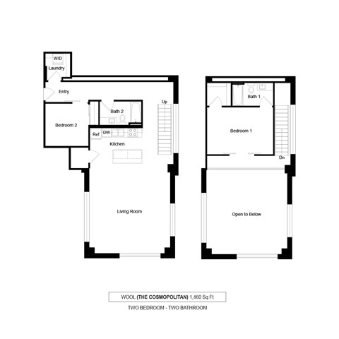 Floor plan for 2 beds, 2 baths, 1460 sqft